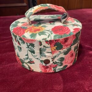 Floral box- for jewelry/storage- it is cardboard wrapped w/floral material.